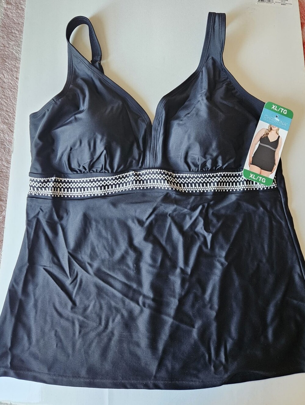 Christina Black Tankini Swim Top with Embroidered Waistband